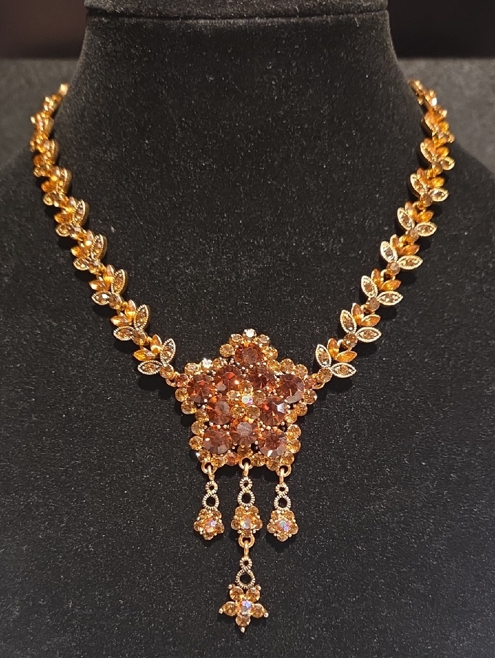 Gold-Tone Floral Crystal Pendant Necklace - Women Jewelry